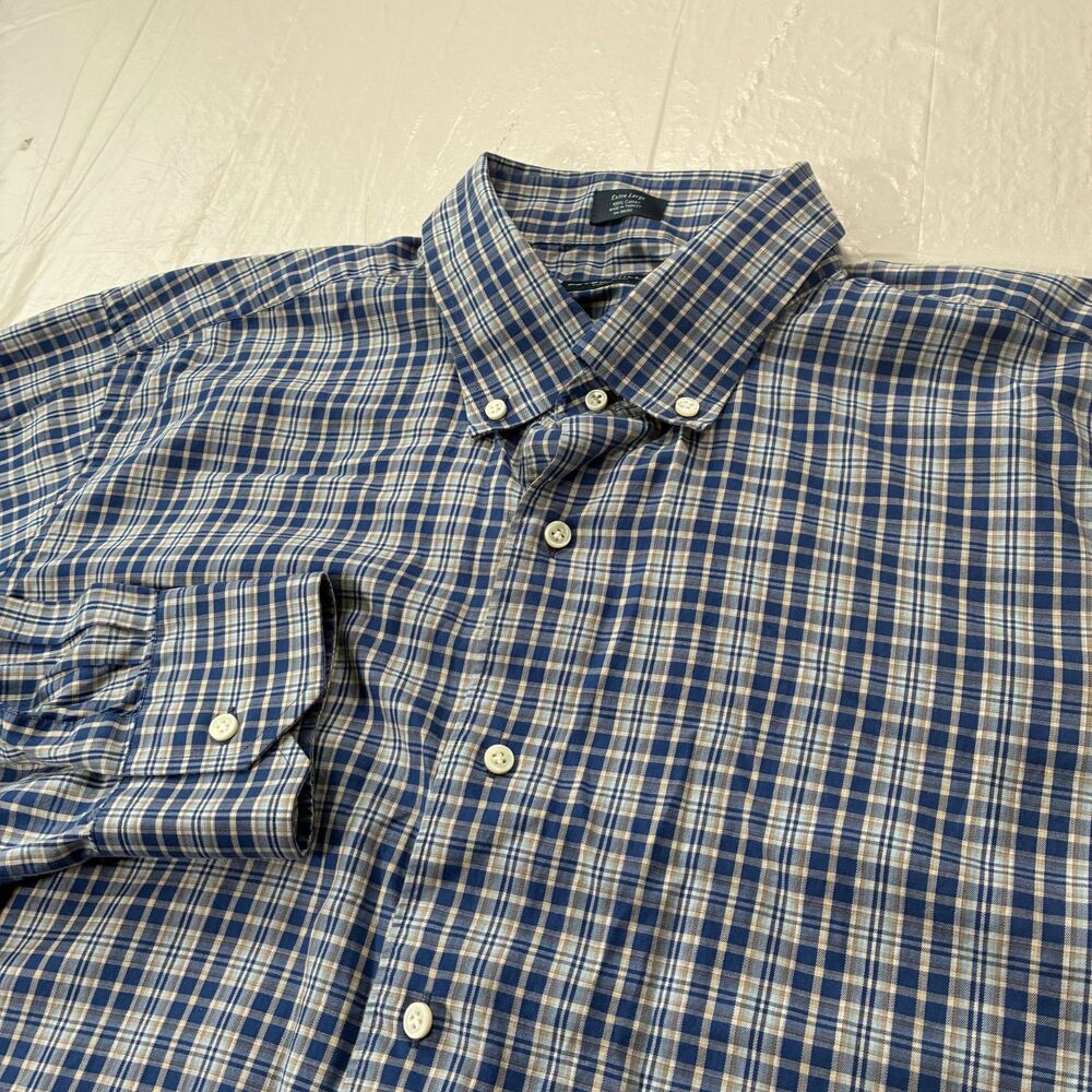 Peter Millar Collection Mens XL Blue Plaid Cotton Button Down Shirt Preppy